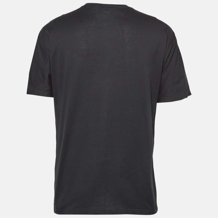 Pre Owned Emporio Armani Black Cotton Shark Applique Jersey V-Neck T-Shirt XL