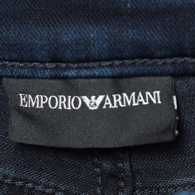 Pre Owned Emporio Armani Washed Embroidered Denim Blue Jeans S Waist 25"