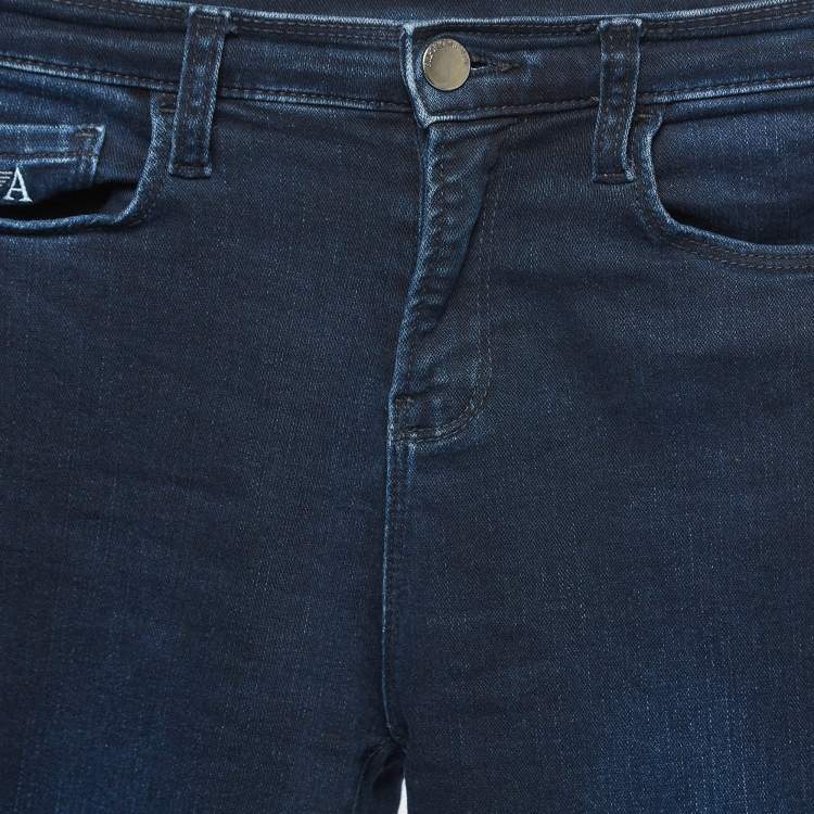 Pre Owned Emporio Armani Washed Embroidered Denim Blue Jeans S Waist 25"