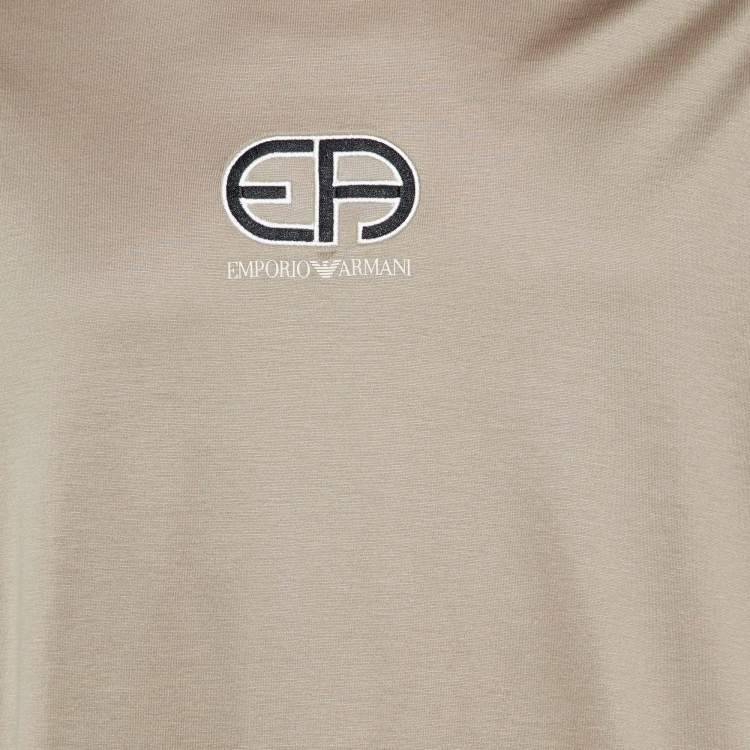 مملوكة مسبقًا Emporio Armani Brown Jersey Logo Embroidered Crew Neck T-Shirt 3XL