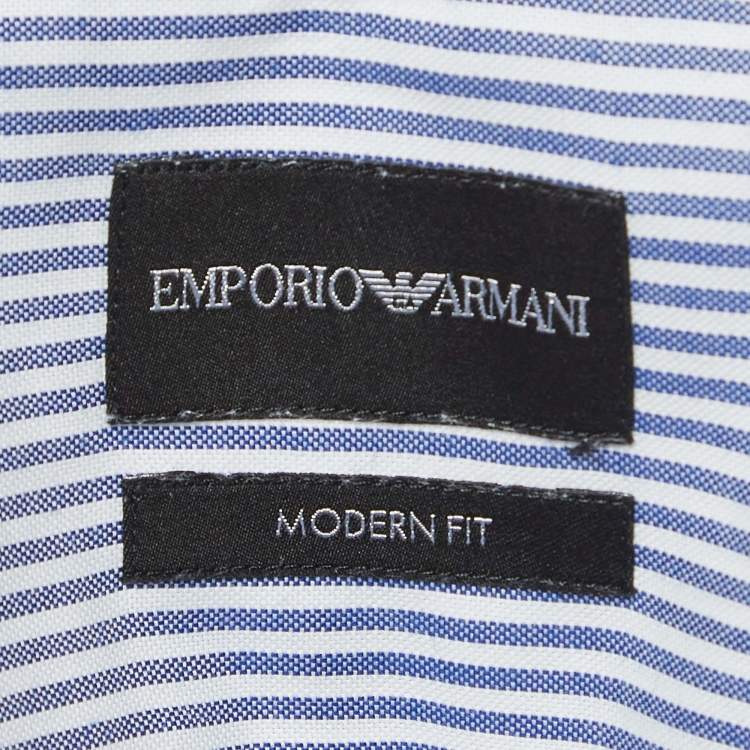 Pre Owned Emporio Armani Blue Pinstripe Cotton Modern Fit Shirt XL