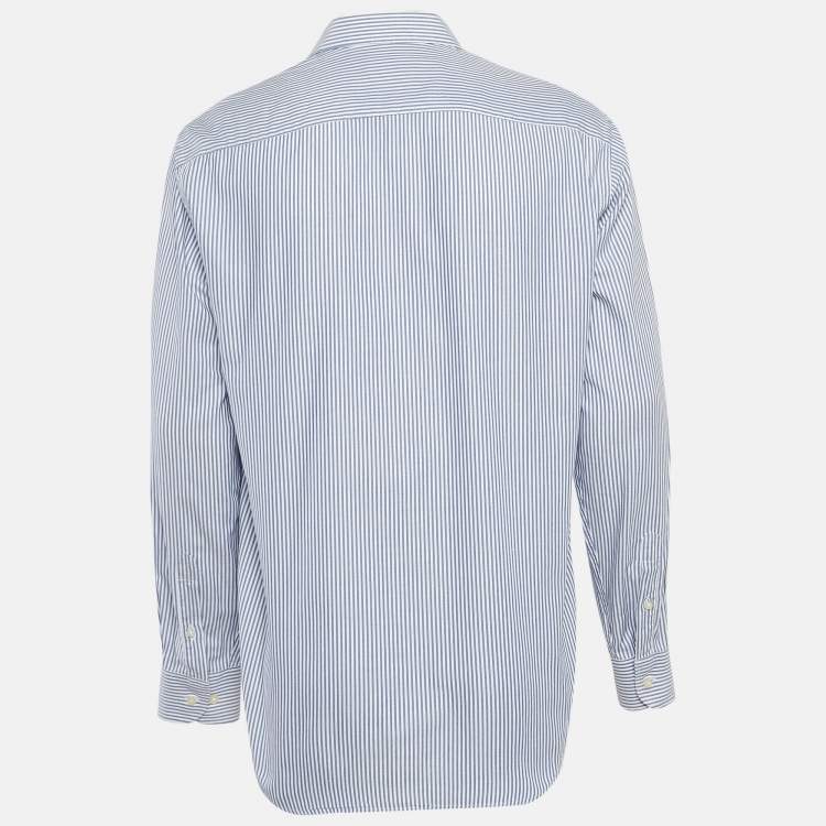 Pre Owned Emporio Armani Blue Pinstripe Cotton Modern Fit Shirt XL