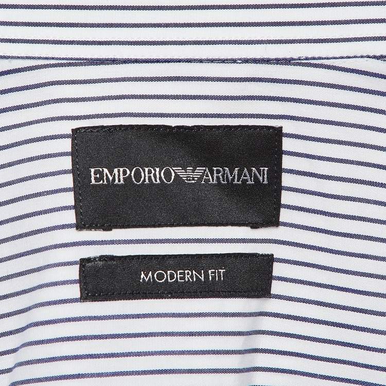 Pre Owned Emporio Armani Blue Pinstripe Cotton Modern Fit Shirt XXXL