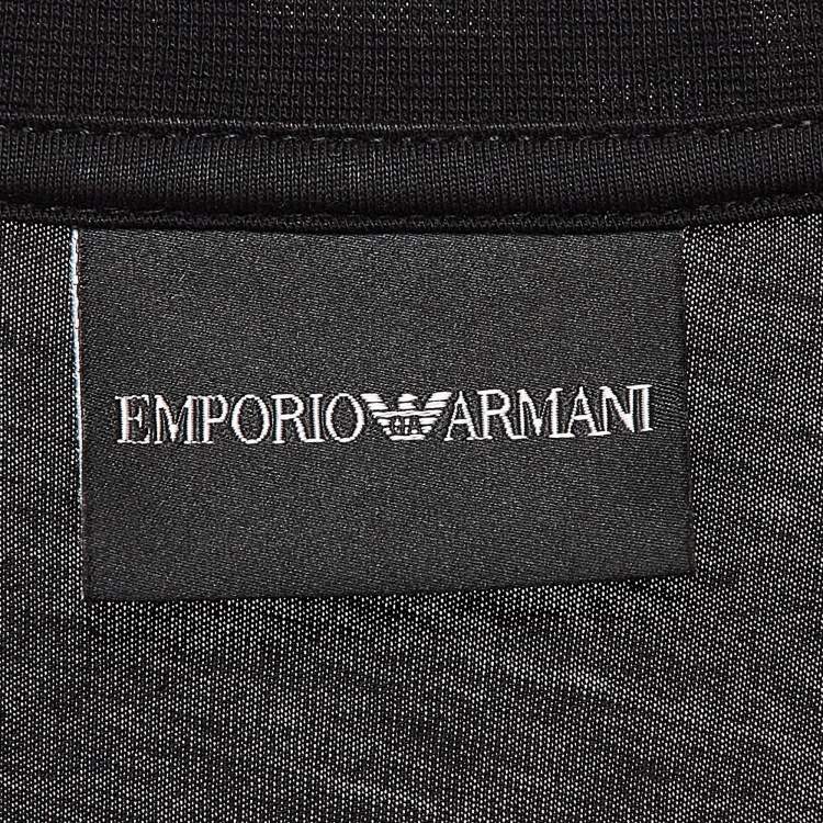 Pre Owned Emporio Armani Black Embroidered Logo Cotton Knit T-Shirt S