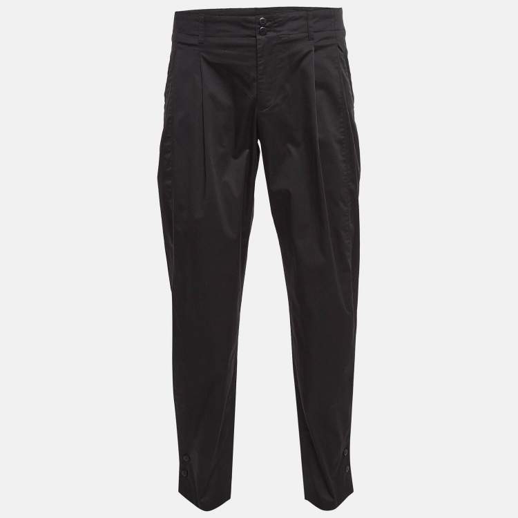 Pre Owned Emporio Armani Black Cotton Pleated Trousers L