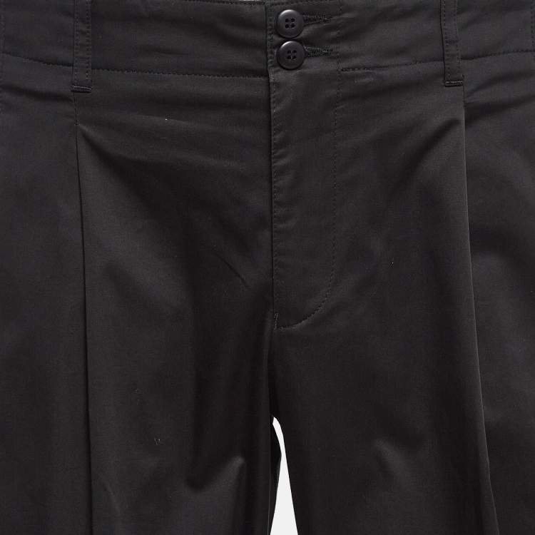 Pre Owned Emporio Armani Black Cotton Pleated Trousers L