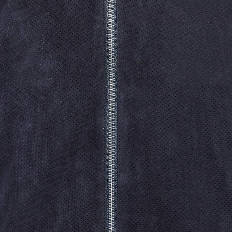Pre Owned Emporio Armani Navy Blue Perforate Suede Hooded Jacket L