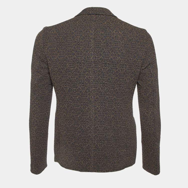 Pre Owned Emporio Armani Brown/Blue Patterned Crepe Single Breasted Jacket S