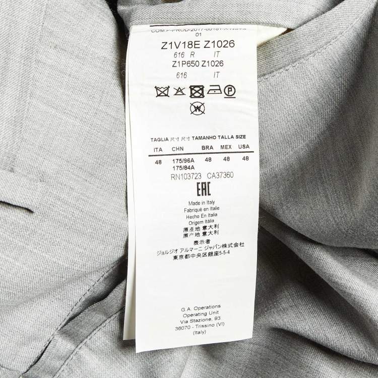 Pre Owned Emporio Armani Grey Virgin Wool David Line Suit M