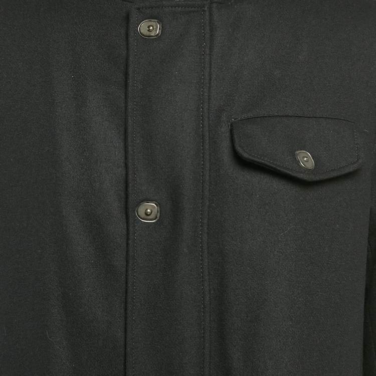 Pre Owned Emporio Armani Black Wool Zip-Up Hooded Long Coat M