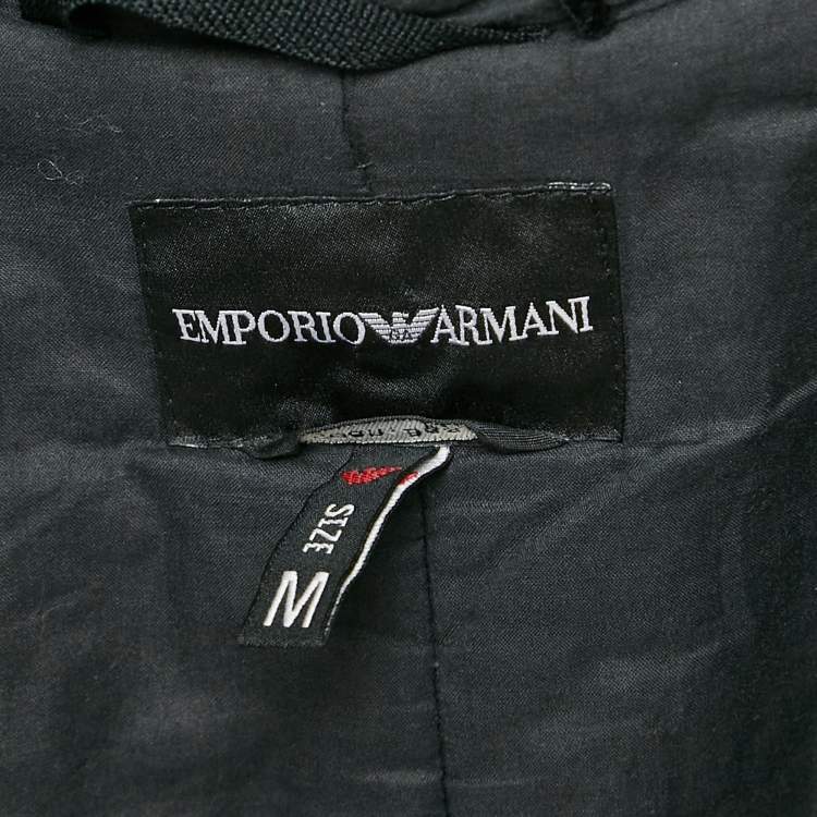 Pre Owned Emporio Armani Black Wool Zip-Up Hooded Long Coat M