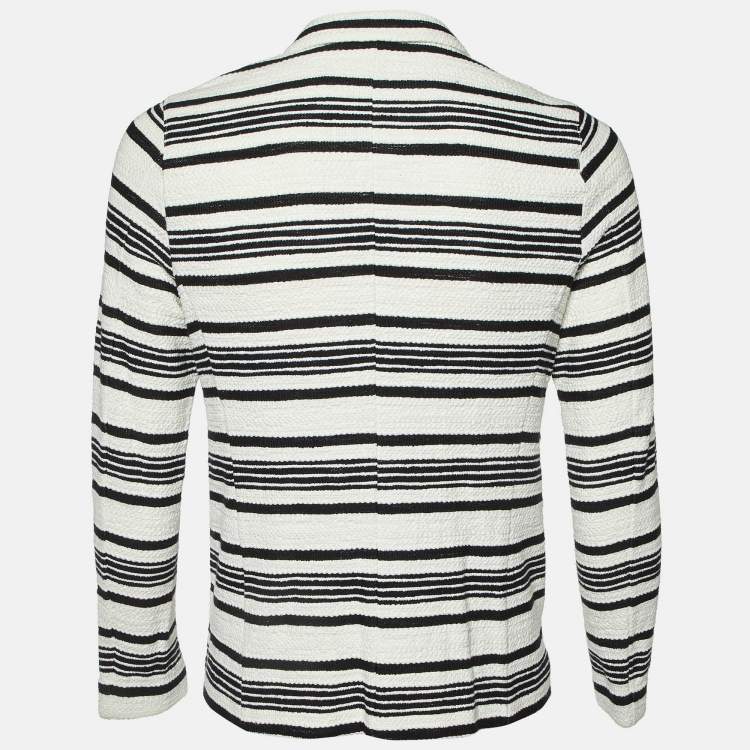 Pre Owned Emporio Armani Monochrome Striped Cotton Button Front Jacket L