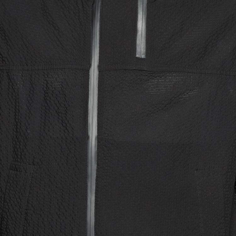 مملوكة مسبقًا Emporio Armani Black Seer Sucker Zip Up Jacket XL