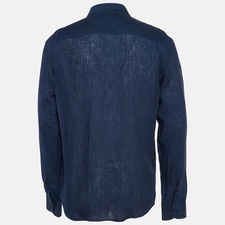 Pre Owned Emporio Armani Blue Linen Long Sleeve Shirt XL