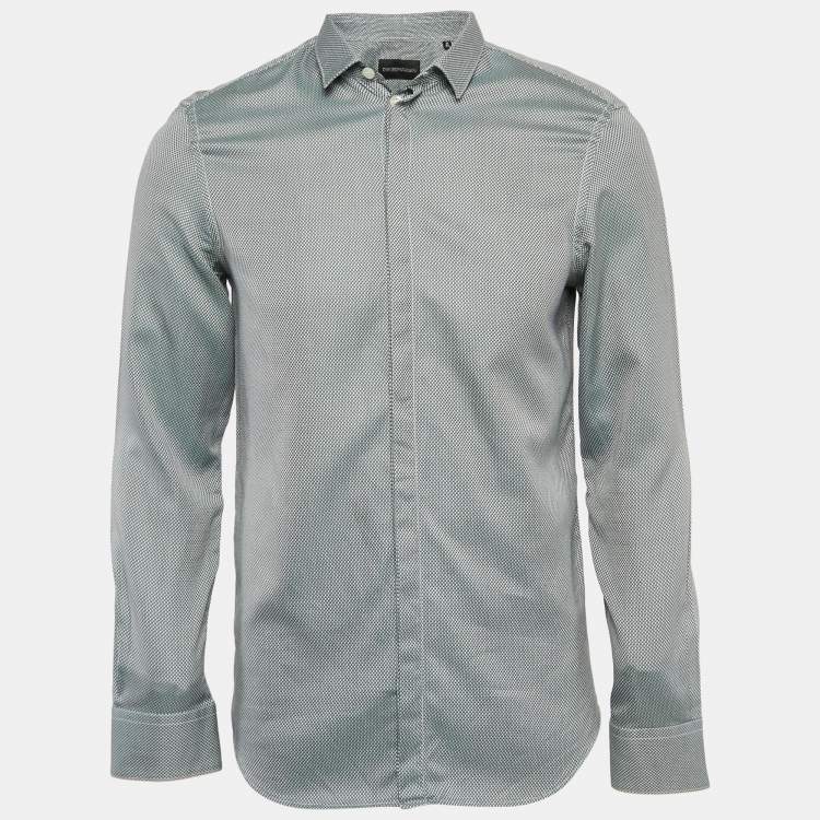 Pre Owned Emporio Armani Green Patterned Cotton Long Sleeve Shirt M