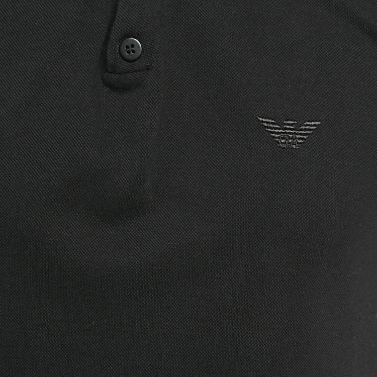 Pre Owned Emporio Armani Black Cotton Pique Polo T-Shirt L