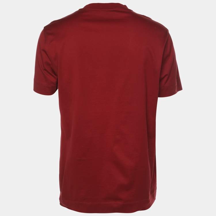 مملوكة مسبقًا Emporio Armani Burgundy Jersey Signature Logo Embroidered T-Shirt XL