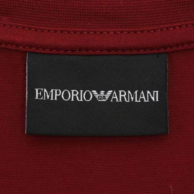 مملوكة مسبقًا Emporio Armani Burgundy Jersey Signature Logo Embroidered T-Shirt XL