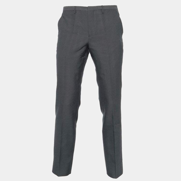 Pre Owned Emporio Armani Black Herringbone Wool & Silk Tailored Trousers M