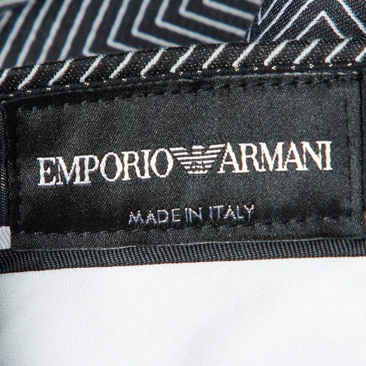 Pre Owned Emporio Armani Black Herringbone Wool & Silk Tailored Trousers M