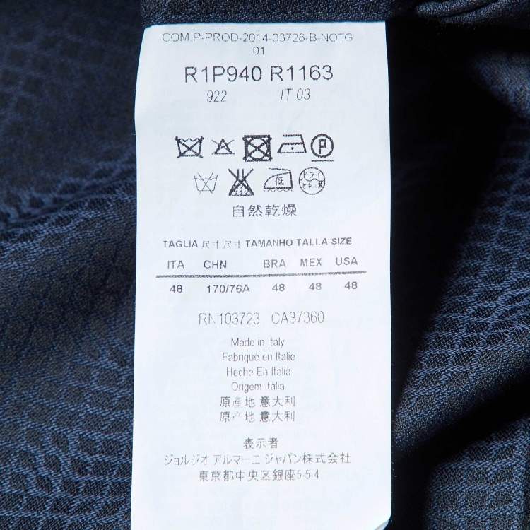 Pre Owned Emporio Armani Navy Blue Patterned Wool Pleated Trousers M