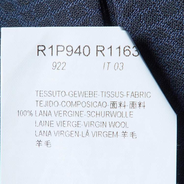 Pre Owned Emporio Armani Navy Blue Patterned Wool Pleated Trousers M