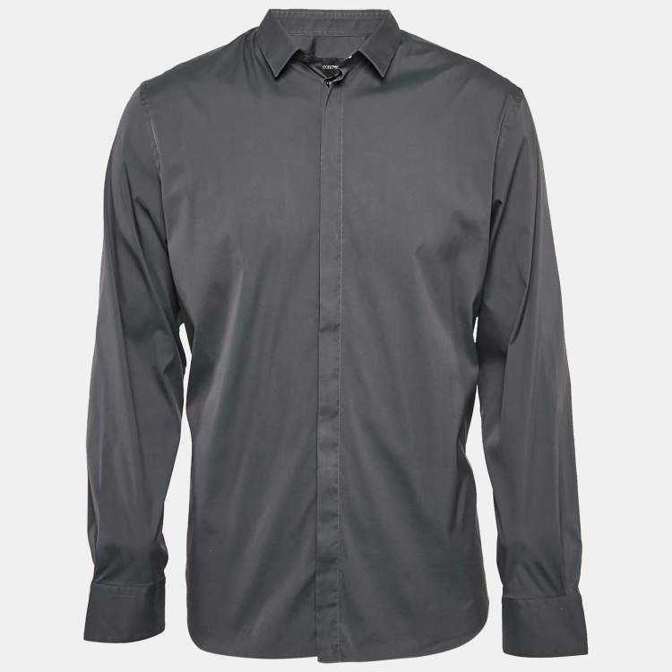 Pre Owned Emporio Armani Grey Stretch Cotton Long Sleeve Shirt XXXL
