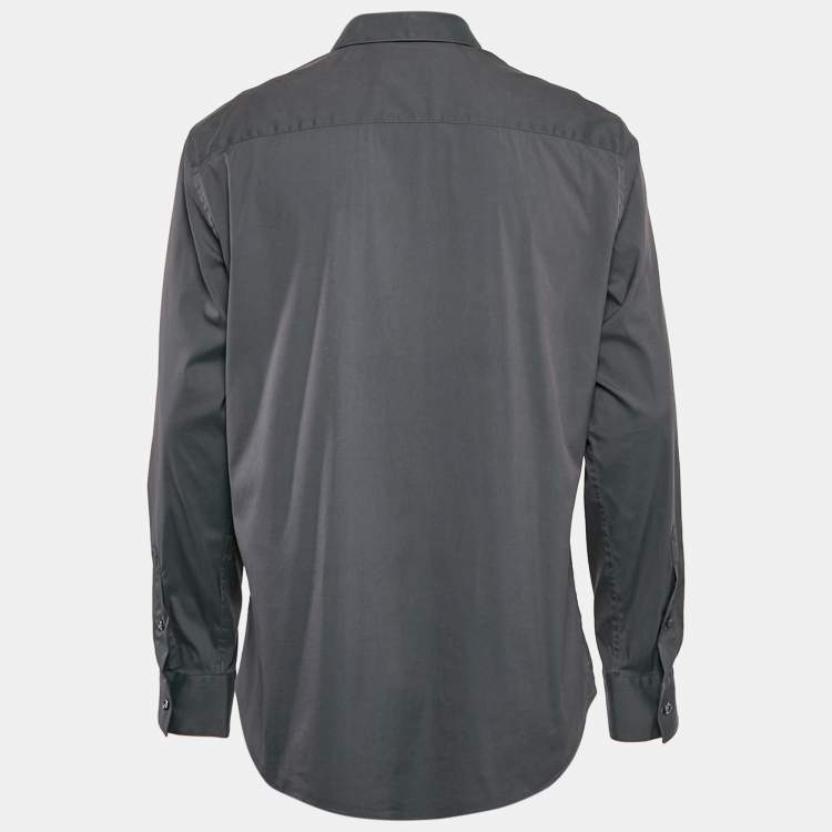 Pre Owned Emporio Armani Grey Stretch Cotton Long Sleeve Shirt XXXL