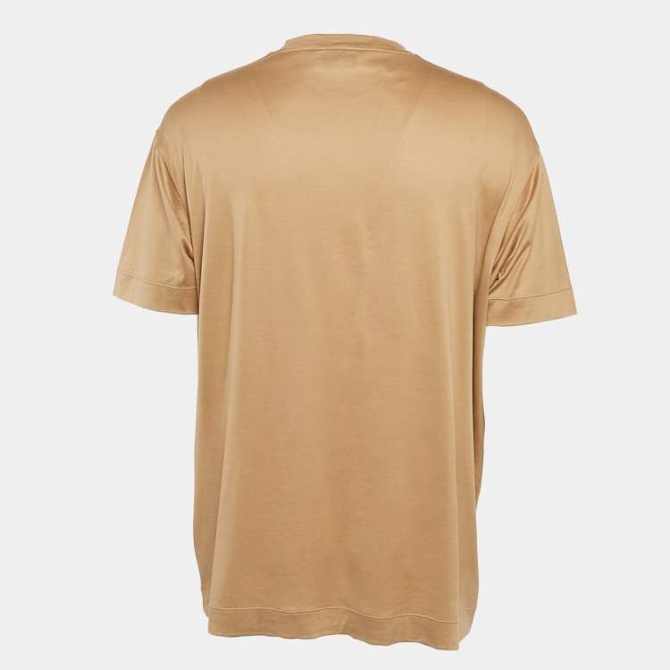 Pre Owned Emporio Armani Beige Logo Applique Cotton T-Shirt XXL