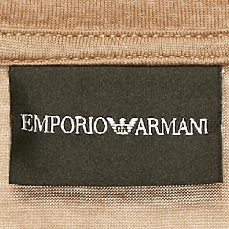 Pre Owned Emporio Armani Beige Logo Applique Cotton T-Shirt XXL