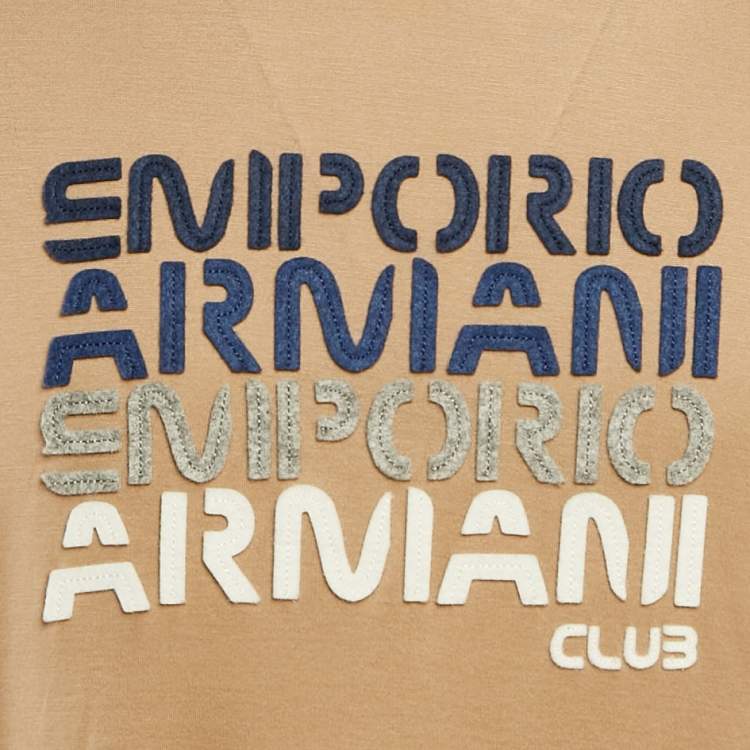Pre Owned Emporio Armani Beige Logo Applique Cotton T-Shirt XXL