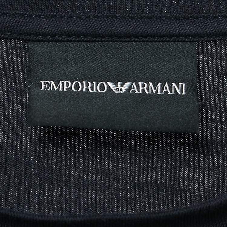 Pre Owned Emporio Armani Navy Blue Logo Embroidered Cotton T-Shirt XXL