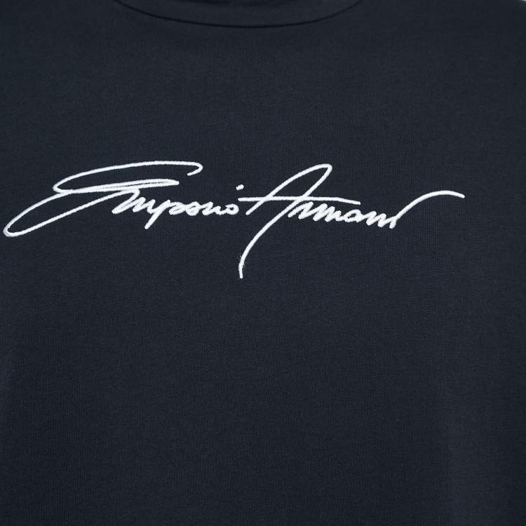 Pre Owned Emporio Armani Navy Blue Logo Embroidered Cotton T-Shirt XXL