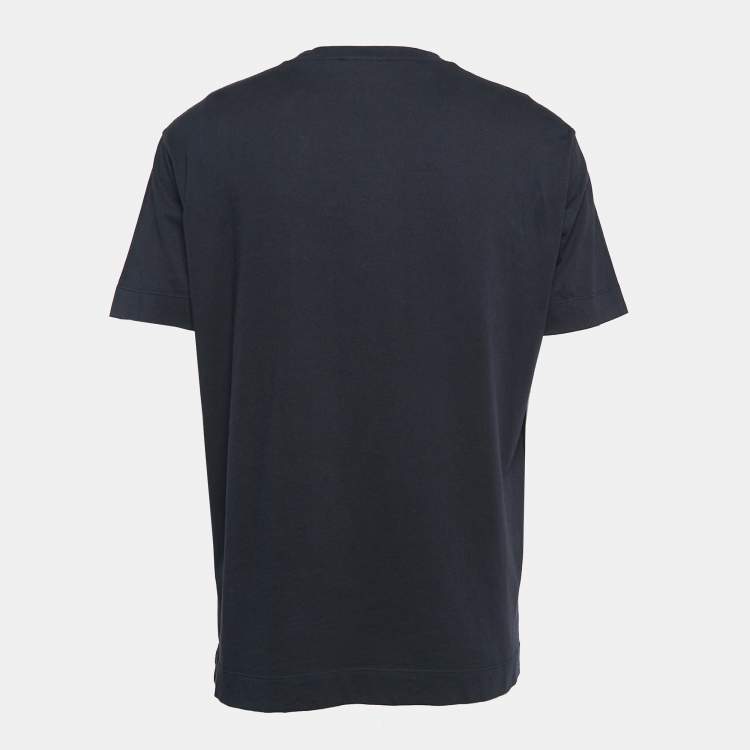 Pre Owned Emporio Armani Navy Blue Logo Embroidered Cotton T-Shirt XXL
