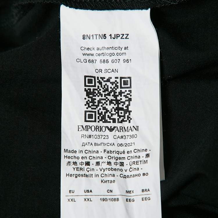 Pre Owned Emporio Armani Black Logo Print Cotton Crew Neck T-Shirt XXL