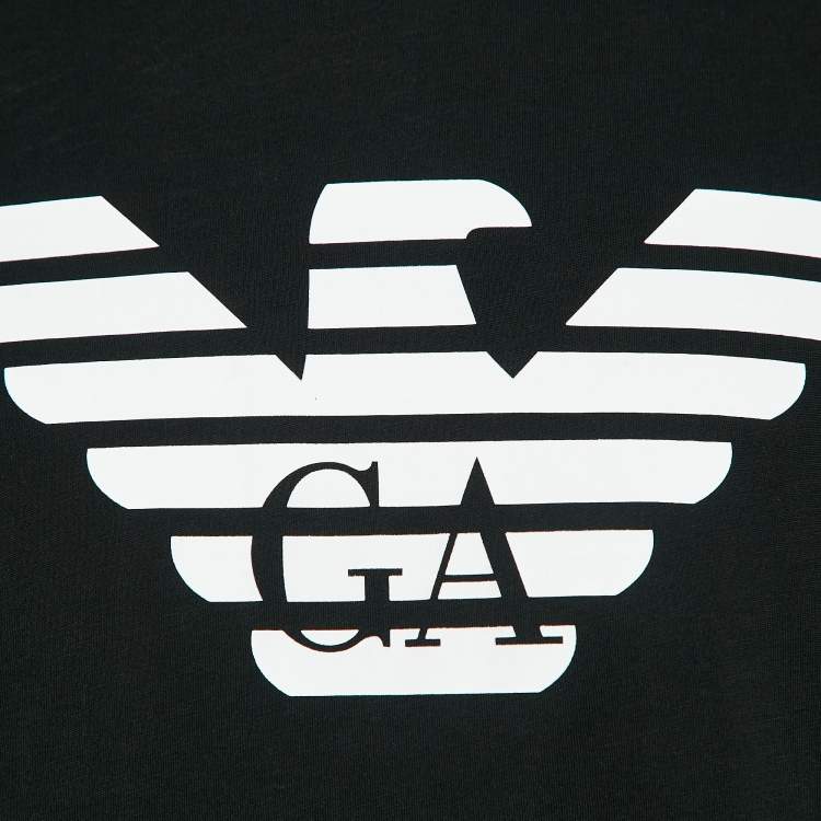 Pre Owned Emporio Armani Black Logo Print Cotton Crew Neck T-Shirt XXL