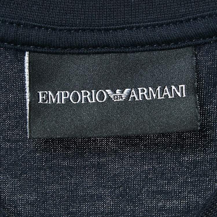 Pre Owned Emporio Armani Navy Blue Logo Embroidered Cotton Crew Neck T-Shirt XXL