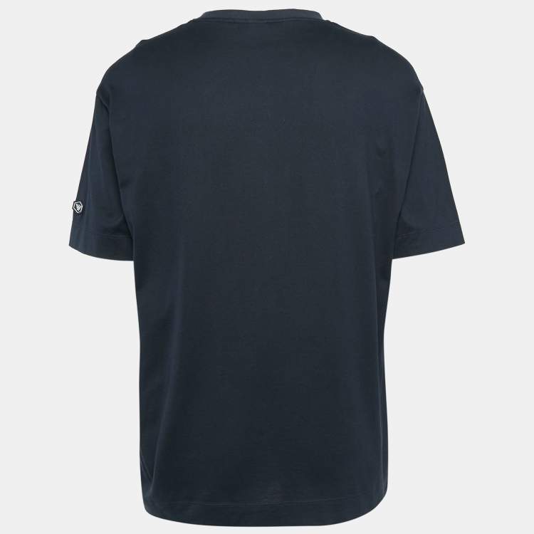 Pre Owned Emporio Armani Navy Blue Logo Embroidered Cotton Crew Neck T-Shirt XXL