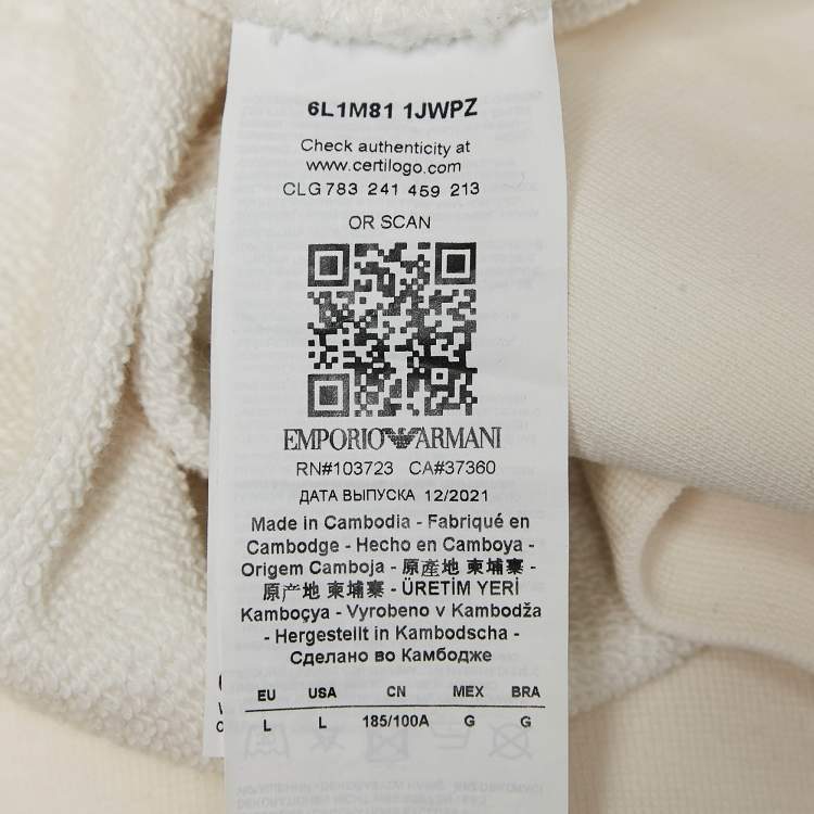 Pre Owned Emporio Armani  Black/White Logo Applique Cotton Sweatshirt L