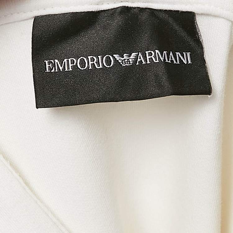 Pre Owned Emporio Armani White Logo Print Neoprene Short Sleeve Hoodie L