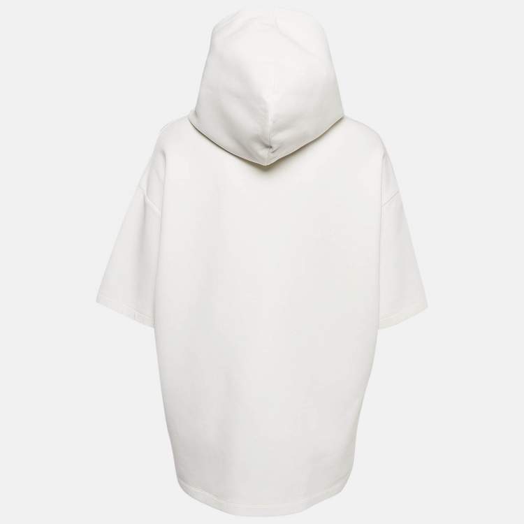 Pre Owned Emporio Armani White Logo Print Neoprene Short Sleeve Hoodie L
