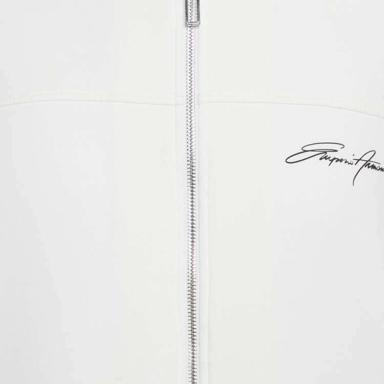 Pre Owned Emporio Armani White Neoprene Zip-Up Hoodie M
