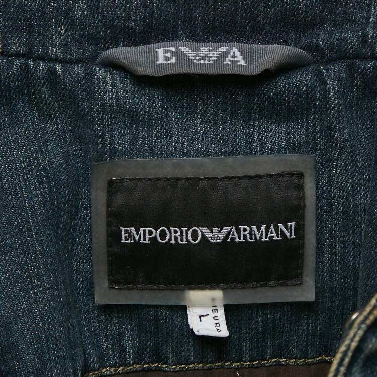 Pre Owned Emporio Armani Blue Washed Denim Button Front Jacket L