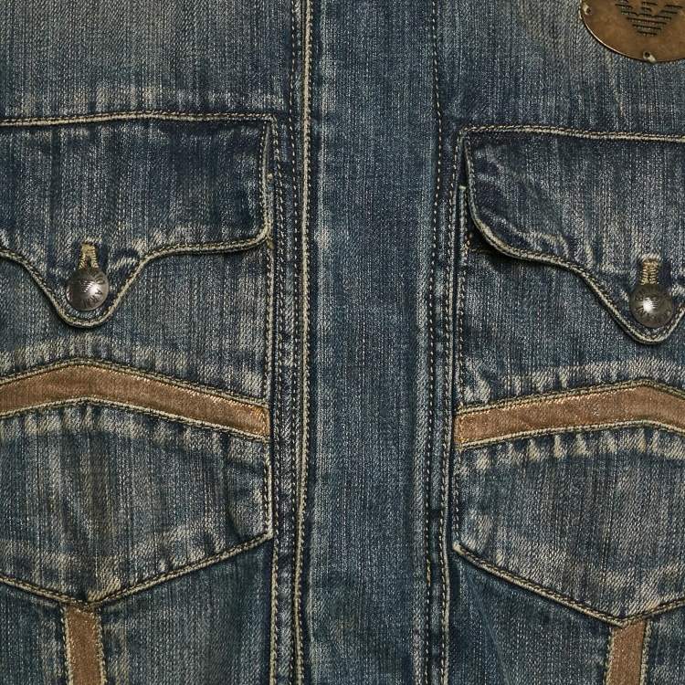 Pre Owned Emporio Armani Blue Washed Denim Button Front Jacket L