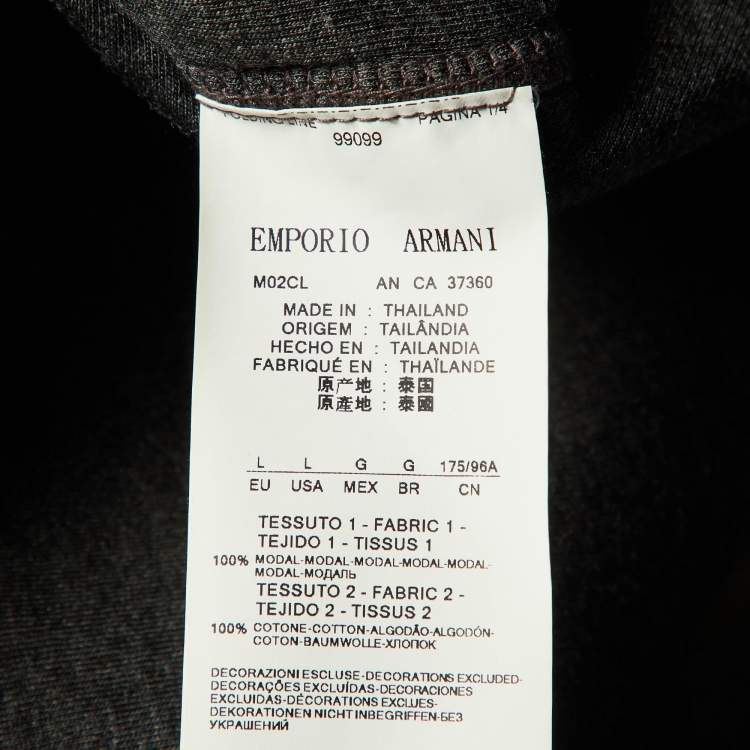 Pre Owned Emporio Armani Grey Logo Embroidered Double Jersey Sweatshirt L