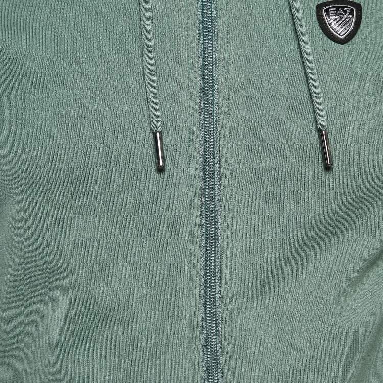 Pre Owned Emporio Armani Green Cotton Hooded Jacket and Shorts Set M