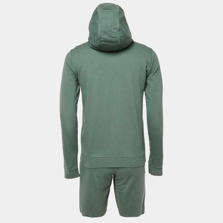Pre Owned Emporio Armani Green Cotton Hooded Jacket and Shorts Set M