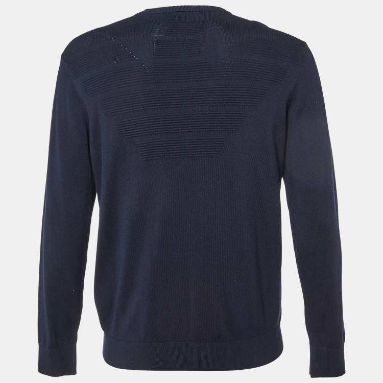 Pre Owned Emporio Armani Navy Blue Knit Crew Neck Sweater M