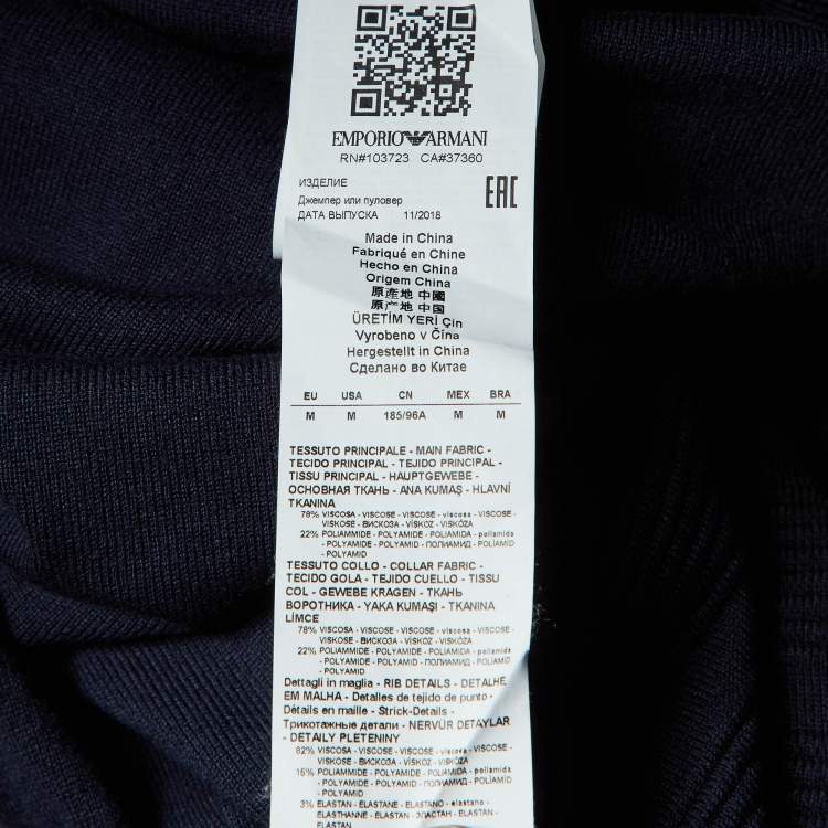 Pre Owned Emporio Armani Navy Blue Knit Crew Neck Sweater M