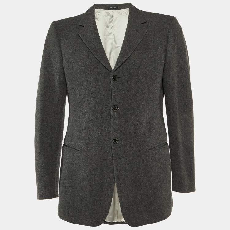 Pre Owned Emporio Armani Grey Wool & Cashmere Single Breasted Blazer L